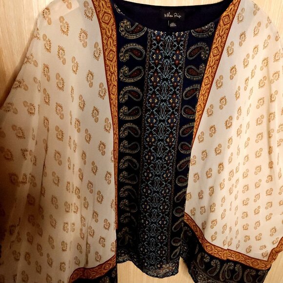 Melissa Paige Boho Cream Silky Semi Sheer Poncho With Tank Liner Large - Picture 4 of 7